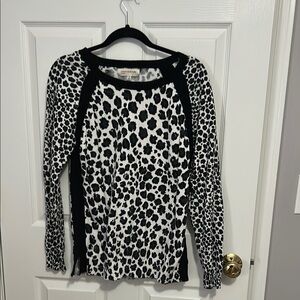 Black and White Fitted Blouse with Animal Print
